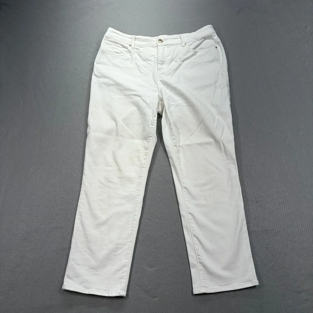 Chico's So Slimming Girlfriend Crop Jeans Womens 2 White Stretch Denim Pants